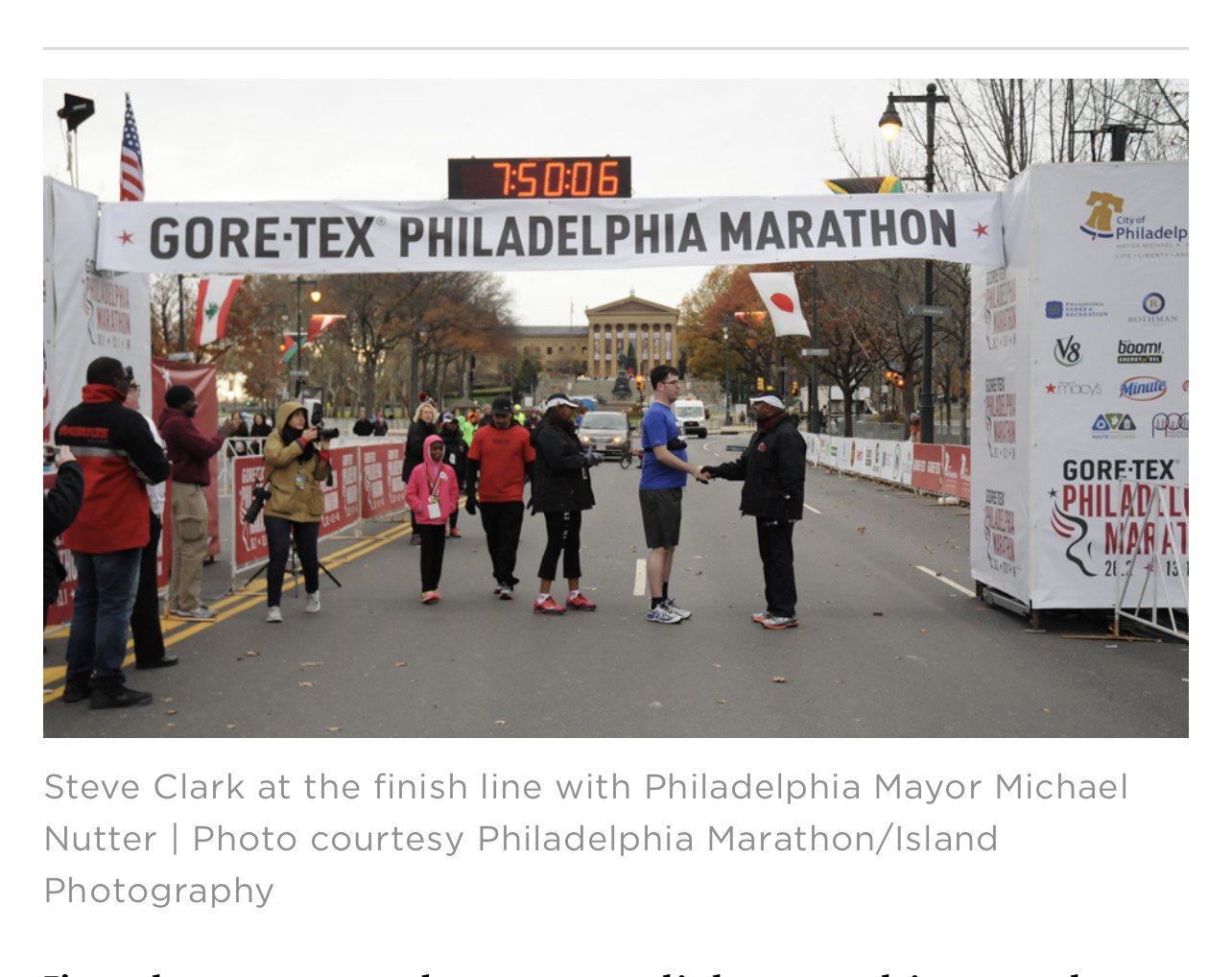 Steve Clark At The Finish Line Of The Philadelphia Marathon